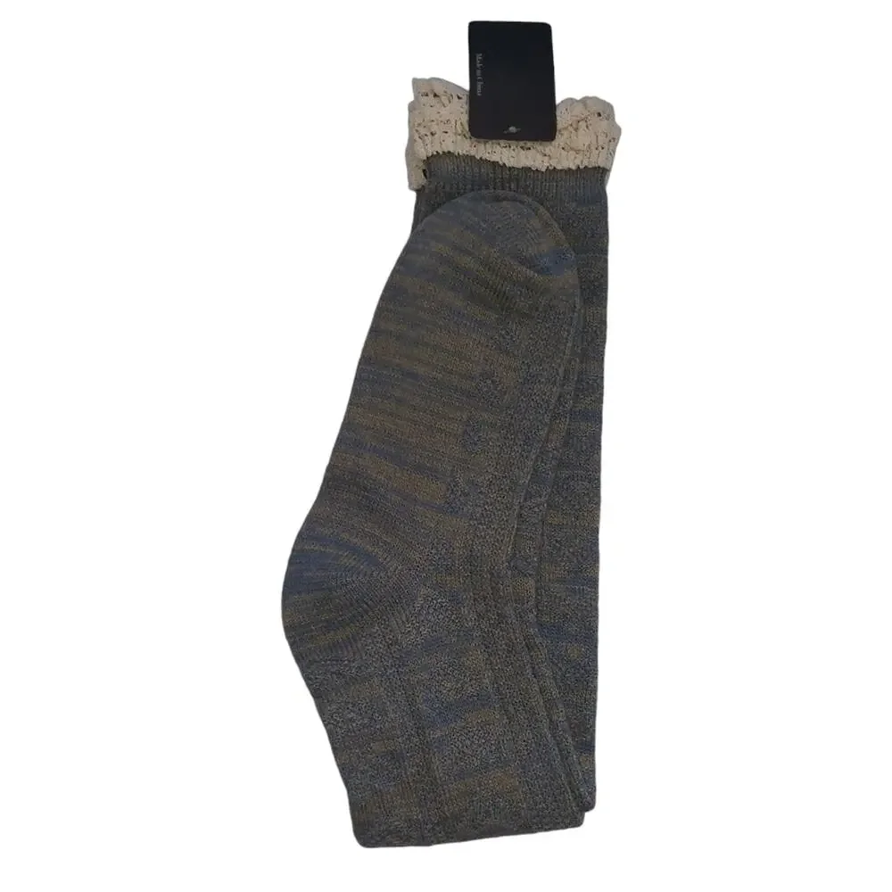 Noelle Blue Knit Boot Socks Knee High Size OS